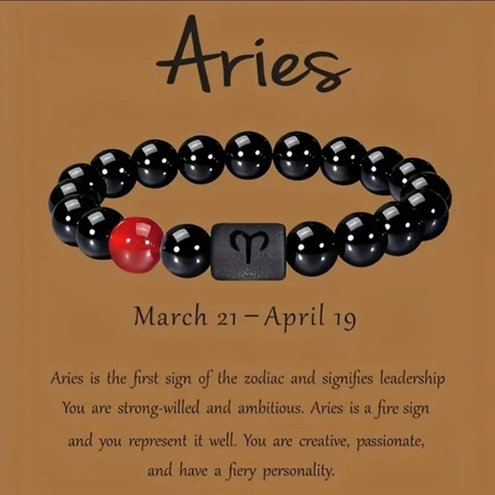 NEW Aries Zodiac‎ Unisex Black & Red Beaded Bracelet